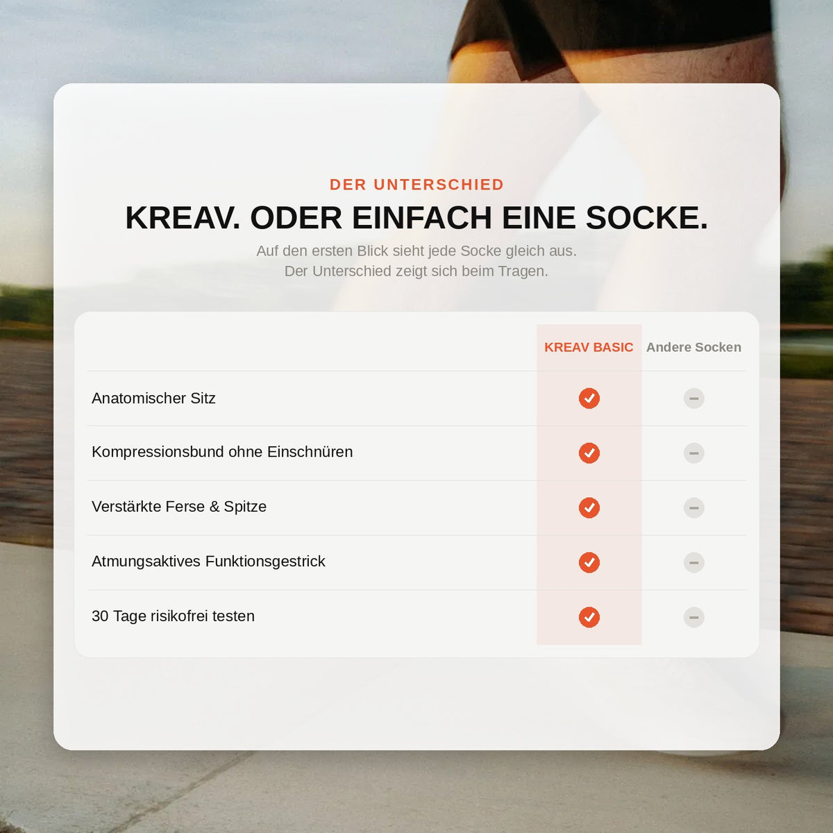 KREAV ONE Vergleich - Laufsocke mit verstärkter Ferse und Kompressionsbund